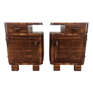 Art Deco Walnut Bedside Tables, 1940, Set of 2 For Sale