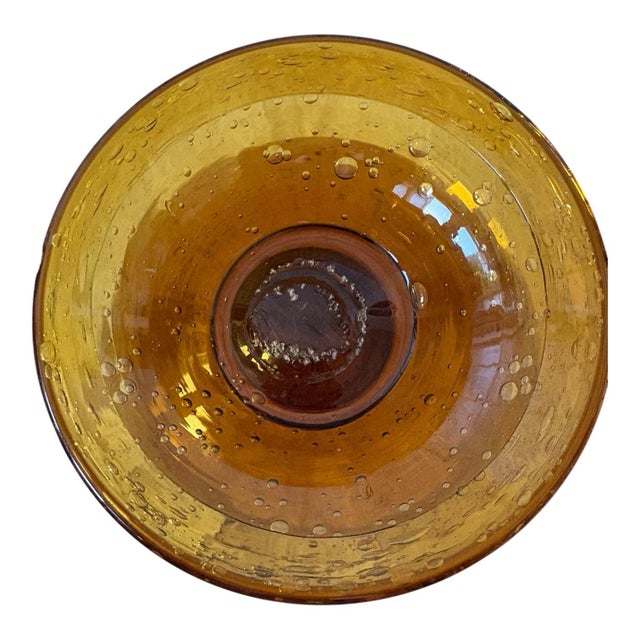 French Biot Mid Century Modern Amber Bubble Glass Hurricane Candle Holder / Photophore For Sale In Indianapolis - Image 6 of 8