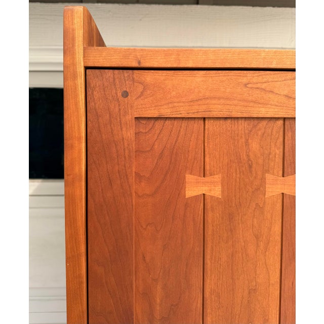 1990's Stickley Arts and Crafts Inlay Bow Media Cabinet Armoire For Sale In Los Angeles - Image 6 of 12