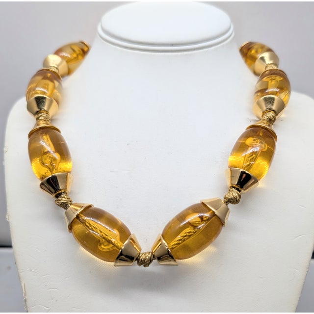 Givenchy Vintage 1980s Signed Givenchy Goldtone Amber Beaded Necklace For Sale - Image 4 of 7