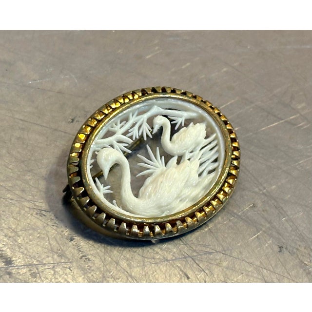1920s-30s art deco gold tone metal/carved celluloid swan brooch. Excellent condition.