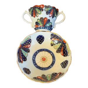 Antique 18th Century Worcester Porcelain Imari Chocolate or Caudle Cup & Saucer in the Japan Fan Pattern Circa 1765 - 1775