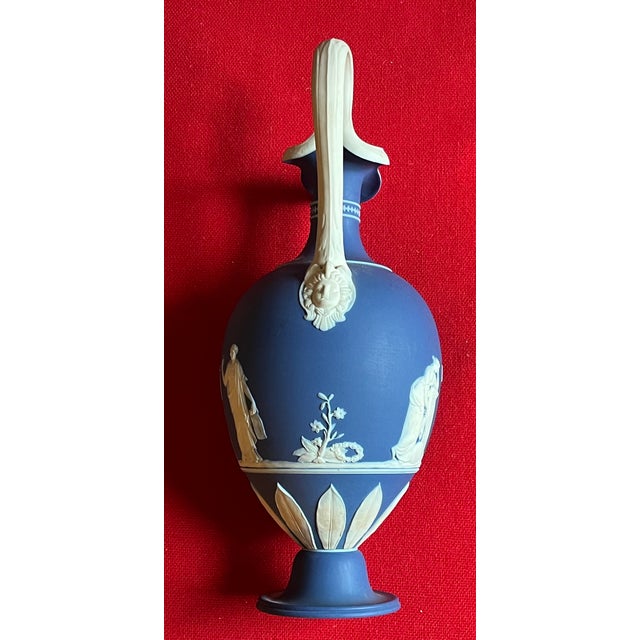 Neoclassical Antique 19th Century Wedgwood Dark Blue Jasperware Oinoche Vase, Urn or Ewer Decorated With Apollo and the Muses Circa 1850 For Sale - Image 3 of 18