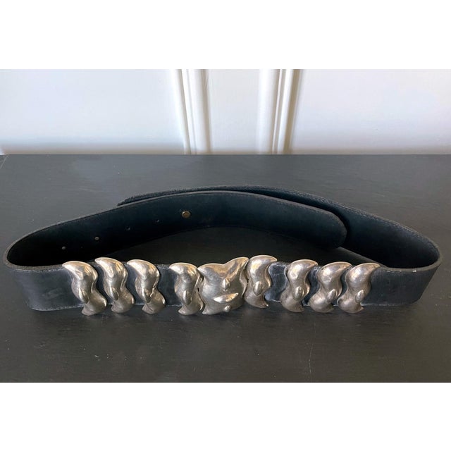 American Bespoken Leather Belt with Sculptural Sterling Buckles Graziella Laffi For Sale - Image 3 of 12