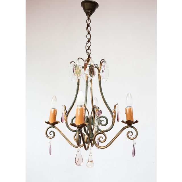 Antique French Chandelier in Iron, Green and Gold Crystals, 1900 For Sale - Image 10 of 10