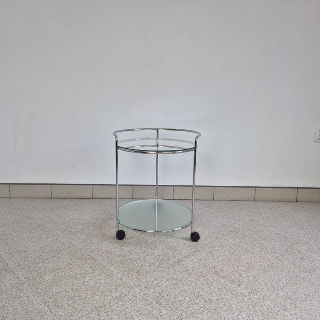 Bauhaus 2-Tiered Bar Cart in Chrome and Glass, 1980s For Sale - Image 10 of 10