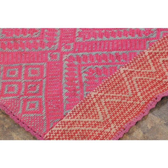 1950s Vintage Frazada Kilim in Pink & Red Geometric Patterns - Rug & Kilim For Sale - Image 5 of 7