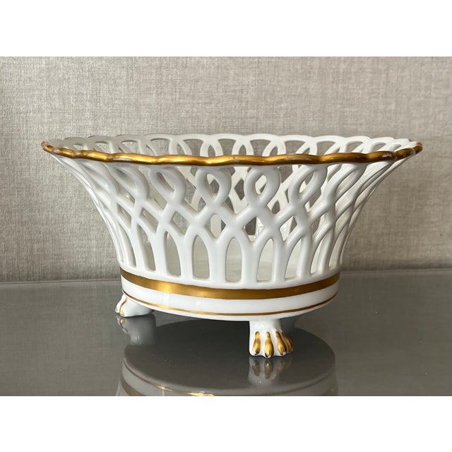 Antique 19th Century French Empire Paris Porcelain Gold & White Basket or Corbeille With Lion Paw Feet For Sale - Image 12 of 13