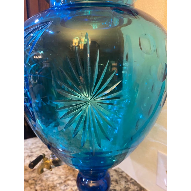 American Monumental Antique 19th Century Blue Cut Glass Brandy Decanter For Sale - Image 3 of 9