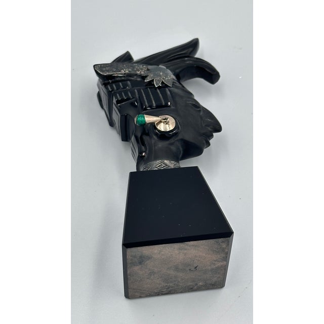 Black Handcrafted Taxco Mexico Obsidian & 925 Silver Mayan King Pakal Bust Sculpture For Sale - Image 8 of 8