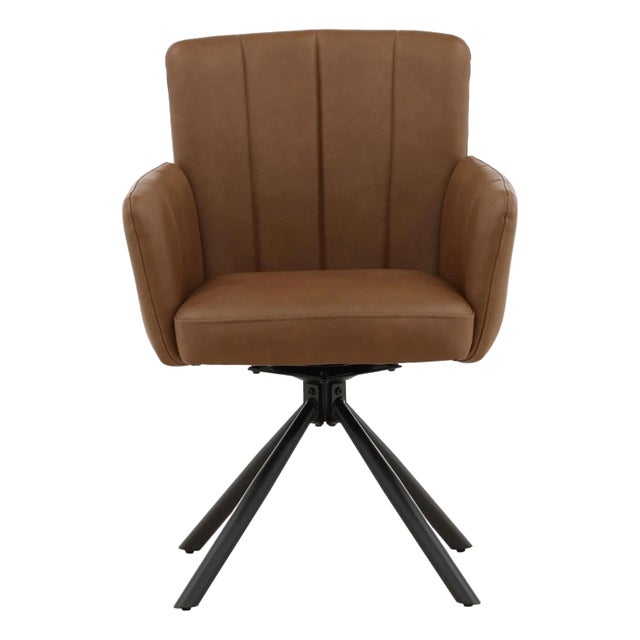 Cinnamon Leather Swivel Dining Chair For Sale