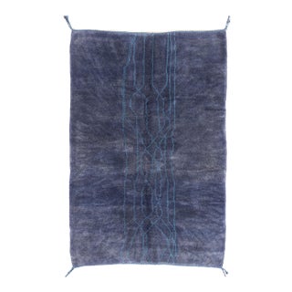 Deep Navy Abstract Lattice Hand-Knotted Wool Rug | 9'2" X 6'2" | One of a Kind For Sale