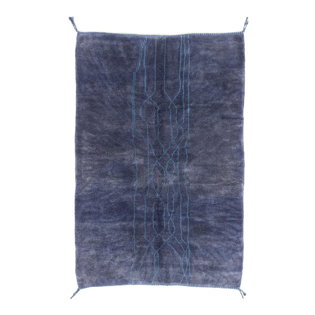Deep Navy Abstract Lattice Hand-Knotted Wool Rug | 9'2" X 6'2" | One of a Kind For Sale