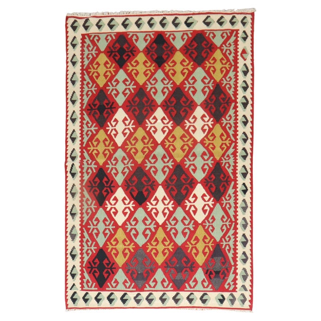Mid 20th Century Geometric Turkish Kilim - 3'6" x 5'6" For Sale - Image 15 of 18