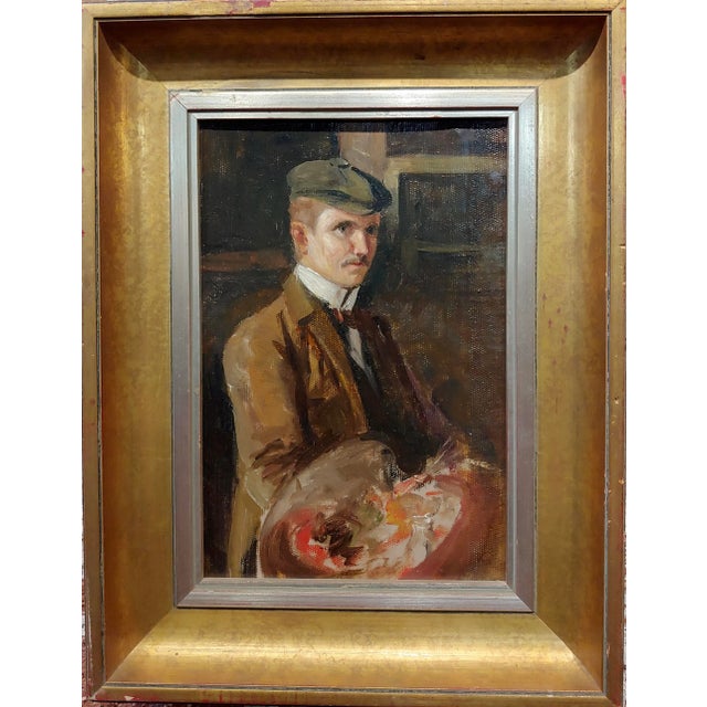 French Artist Self-portrait - 1920s Oil painting on canvas oil painting on canvas -circa 1920/30s frame size 13 x 17"...