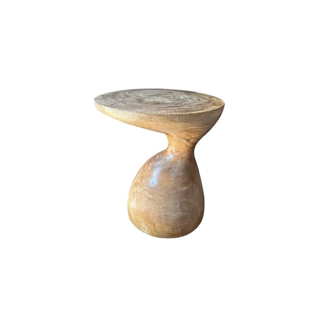 Contemporary Solid Mango Wood Side Table Natural Finish, Modern Organic For Sale - Image 3 of 6