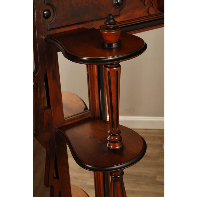 Antique American Renaissance Revival Walnut Mirrored Etagere Hall Tree For Sale - Image 13 of 18