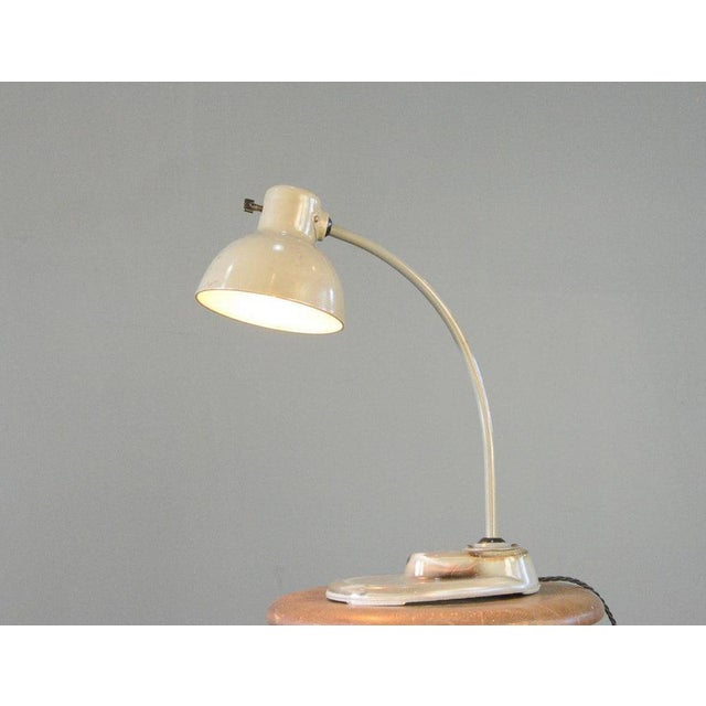 Model 1115 Table Lamp By Kandem Circa 1940s Product code - Original mushroom grey paint - Glass foot with curved steel arm...