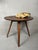 Round vintage oak side table. Conical slender legs. Diameter: 63cm. Height: 55cm. Weight: 8kg. Fits perfectly in a ‘wabi’...