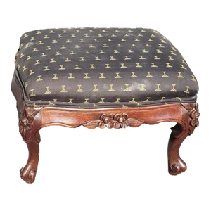 Vintage Chippendale Style Carved Mahogany Footstool, Circa 1930s