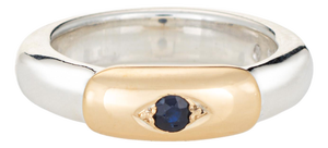 70s Ilias Lalaounis Ring Sapphire Stacking Band Sterling Silver 18k Gold Signed, Size 5