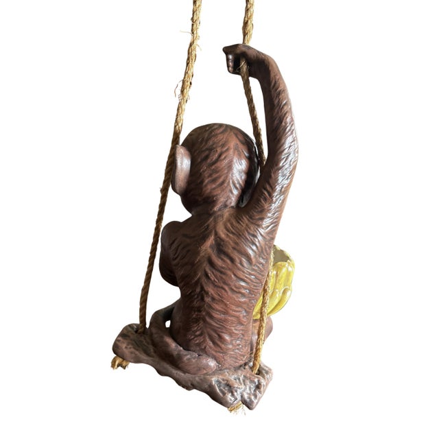 Textile Hanging Planter Swinging Monkey With Banana Bowl “Porch Monkey” Vintage 1970s For Sale - Image 7 of 11