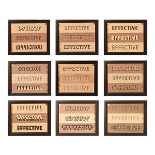 Set of Nine Framed American 1939 Typography Pages With Word " Effective" For Sale