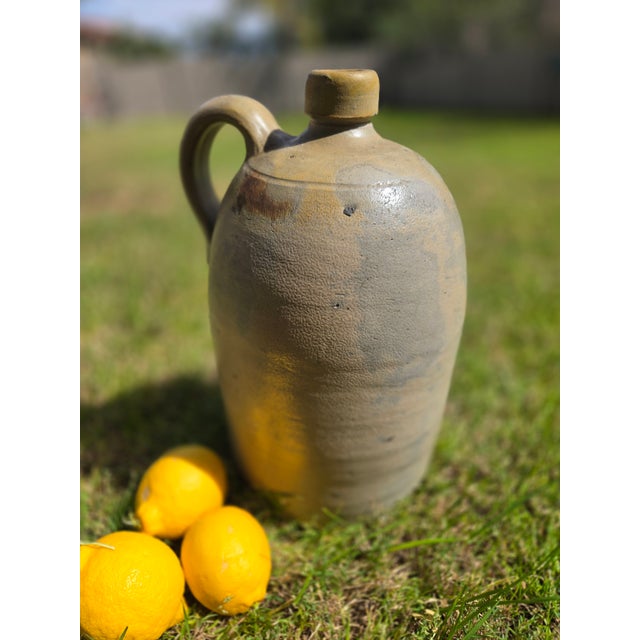 Late 19th Century 19th C. 2 Gallon Salt Glaze Stoneware Jug - Ovoid, 15" Primitive 1800s Farmhouse For Sale - Image 5 of 18