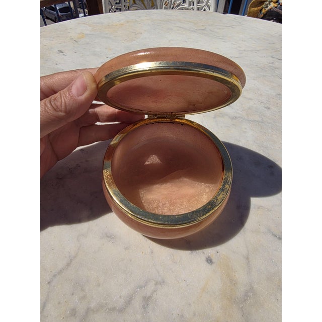Round Pink Alabaster Jewelry Box, 1960s For Sale - Image 4 of 7