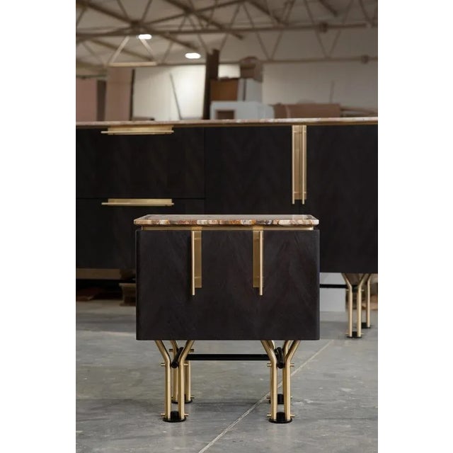 Night table by Magdalena Tekieli Dimensions: L 100 x D 45 x H 60 cm Materials: Brass, Metal, Oak, Marble.