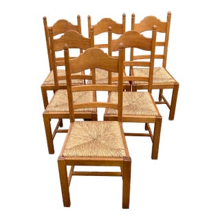 Vintage French Country Ladder Back Dining Chairs With Rush Seats - Set of 6 For Sale