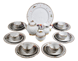 20th Century Swan Tea or Coffee Service with Indian Flowers for 6 from Meissen, Set of 22