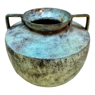 Vintage Grecian Style Double Handled Amphora Vase in Patinated Bronze For Sale