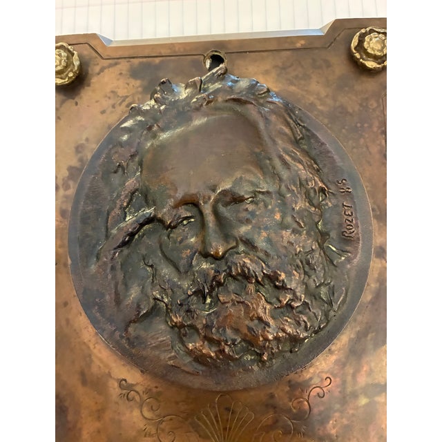 Antique 1885 French Heavy Cast Bronze Plaque – Victor Hugo High Relief Sculpture by René Rozet For Sale - Image 9 of 10
