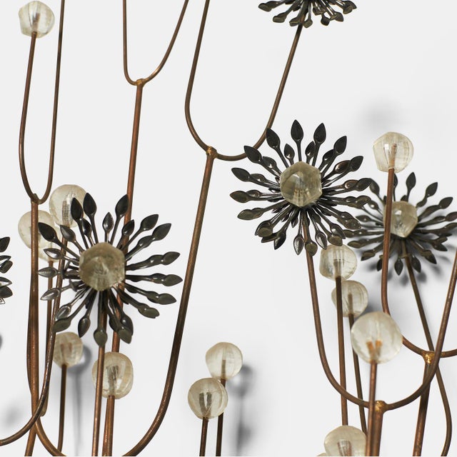 A Brass Flowers and Leaves Wall Hanging by Curtis Jere A brutalist wall hanging by Curtis Jere. Leaves and flowers are...