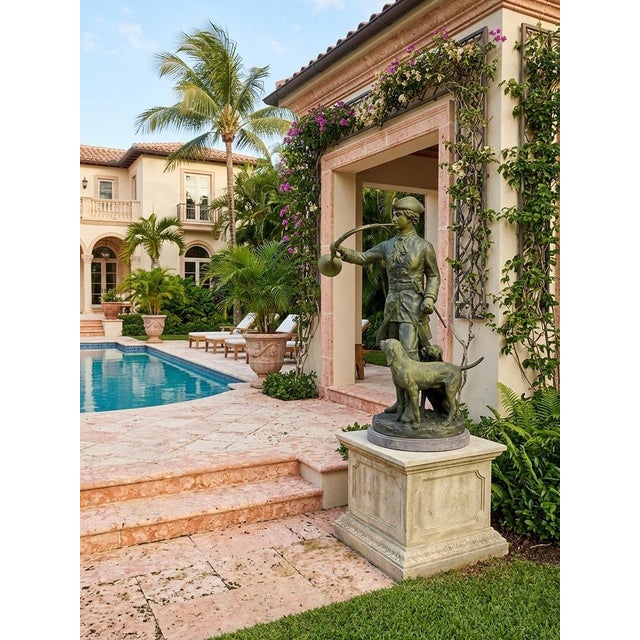 Stone Antique-Style French Hunt Master Bronze Statue on Marble Base For Sale - Image 7 of 9