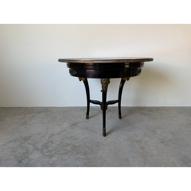 Vintage Baker French Empire Regency Style Accent Table With Brass Trim & Ram Head Legs For Sale - Image 4 of 18