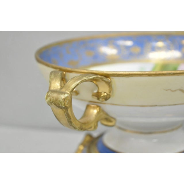 Early 20th Century Nippon Hand Painted Porcelain Blue Centerpiece Compote Bowl W/ Cottage & Geese For Sale - Image 15 of 18