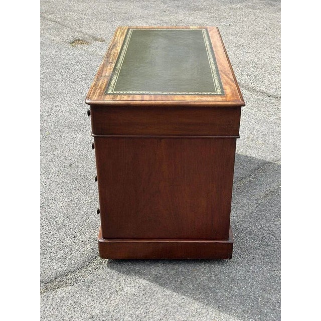Green Victorian Mahogany Pedestal Desk with Green Top For Sale - Image 8 of 13