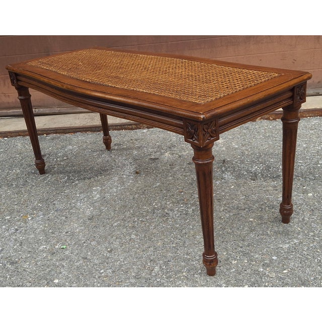 Wood Mid 20th Century Provincial Mahogany With Cane and Glass Top Cocktail Table For Sale - Image 7 of 11