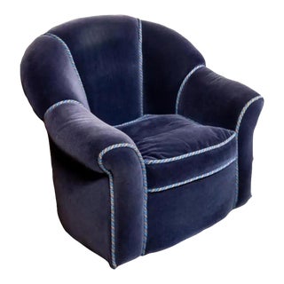 Art Deco Style Fully Upholstered Sapphire Blue Mohair Club Chair For Sale