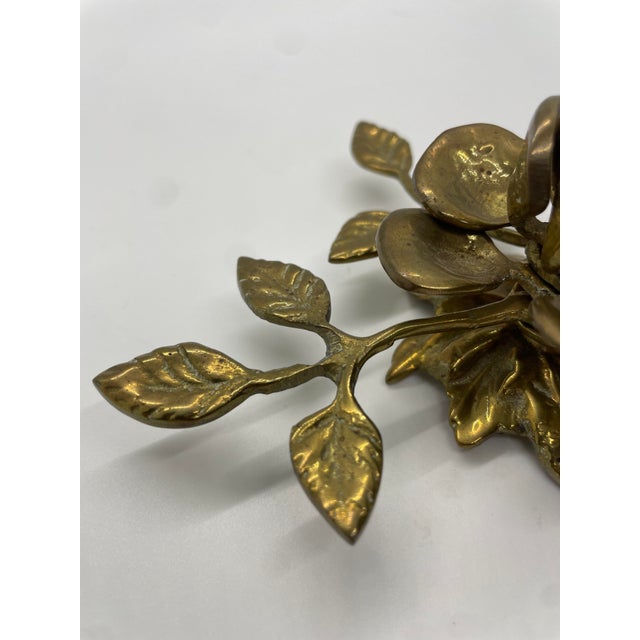 Mid 20th Century Vintage Brass Rose Candle Holder With Pedals For Sale - Image 5 of 7
