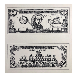Oyvind Fahlstrom, 1960's Pop Art Silkscreen Print 108$ Bill Inflation Hand Signed and Numbered, 1973