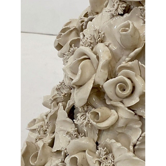 Ceramic Italian Creamware Pedestal Bowl With Rose Topiary Top For Sale - Image 7 of 12