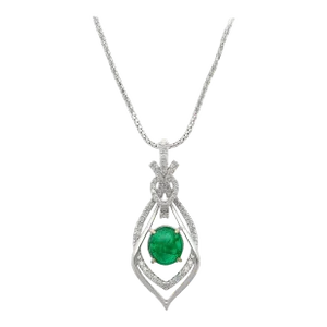 2.81 Carat Cabochon Emerald and Diamond 18k White Gold Pendant Necklace