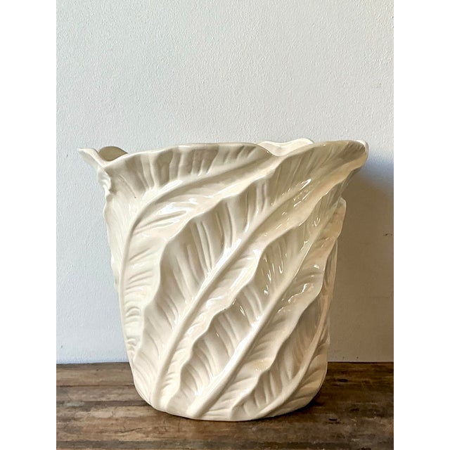 Cream Vintage Glazed Ceramic Banana Leaf Planter For Sale - Image 8 of 12