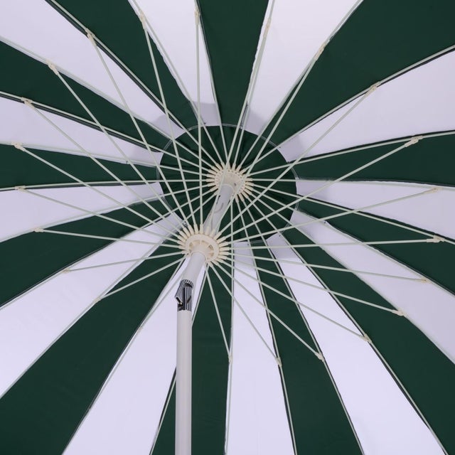 Spritely Home Buti 9 Ft Crank Umbrella, Green Cabana Stripe/White Pole For Sale - Image 4 of 8