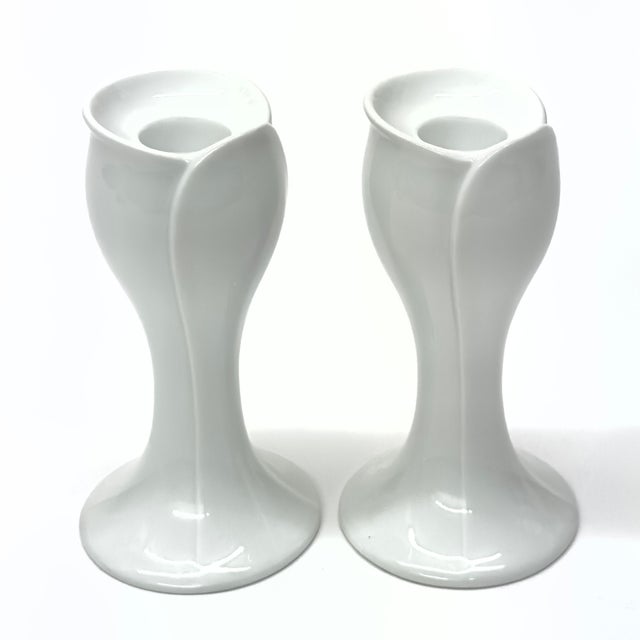 Vintage White Porcelain Tulip-Shaped Candle Holders by KPM West Germany - A Pair For Sale In Miami - Image 6 of 13