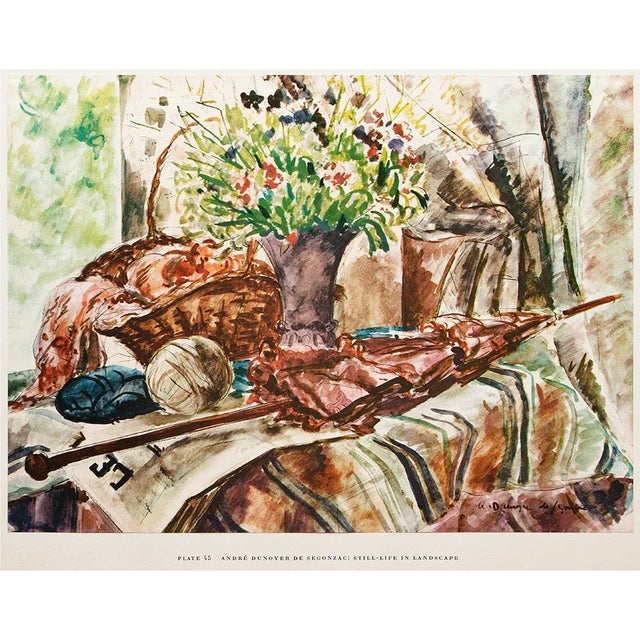 A rare vintage full-color print of painting "Still-Life in Landscape" by Andre Dunoyer De Segonzac from a First Edition...