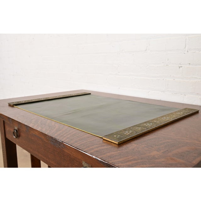Tiffany Studios Tiffany Studios New York Bronze and Abalone Blotter Ends With Leather Desk Blotter For Sale - Image 4 of 11